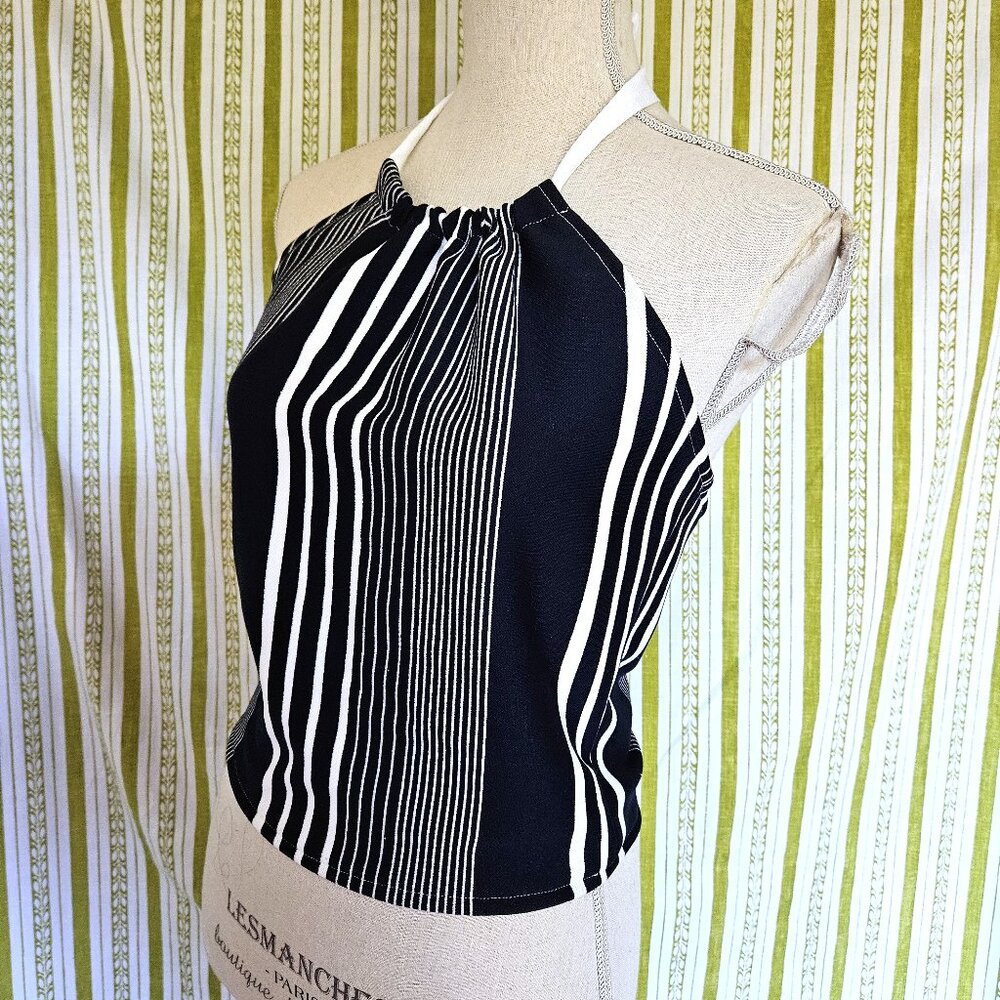 Size M Retro Blue White Striped Halter Top NEW
